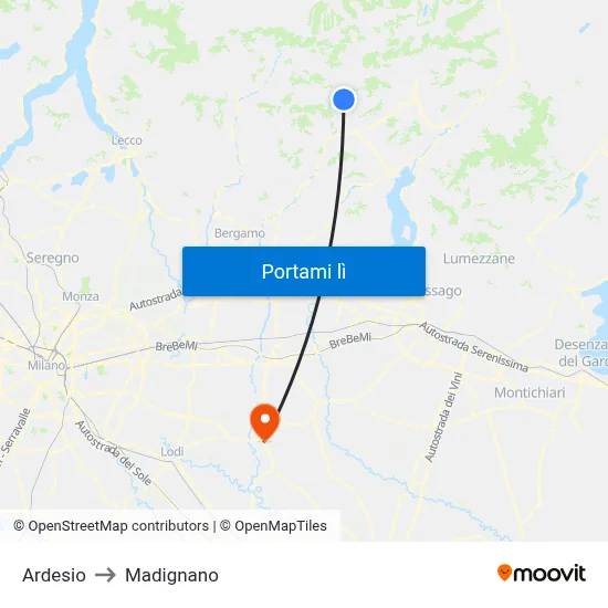 Ardesio to Madignano map