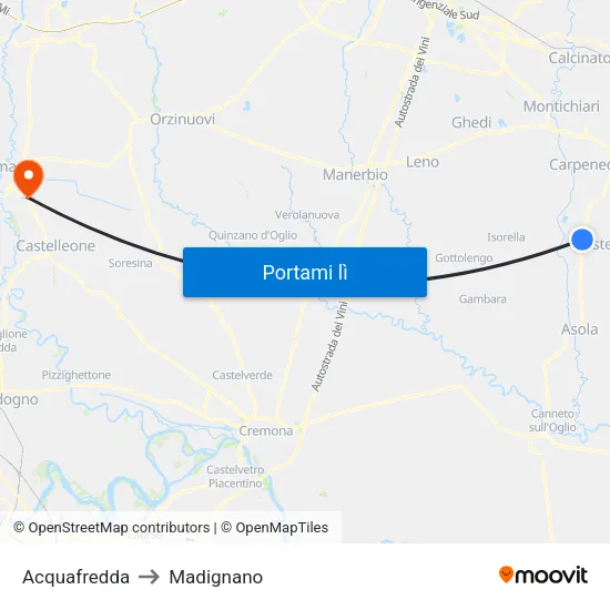 Acquafredda to Madignano map