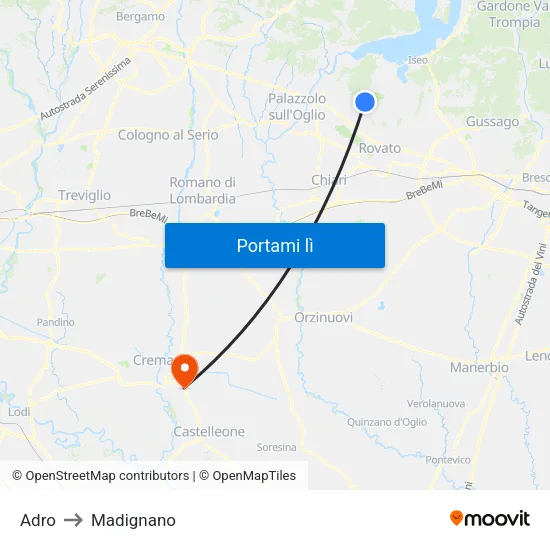 Adro to Madignano map
