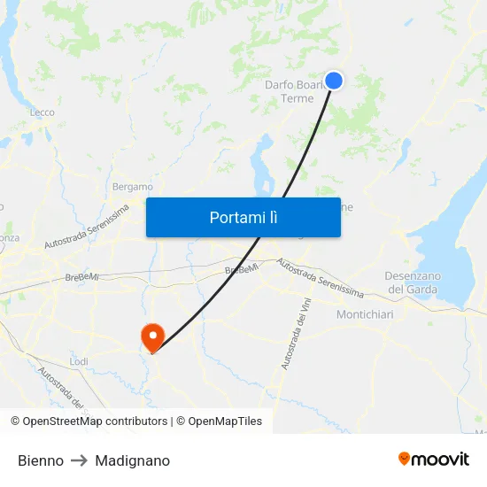 Bienno to Madignano map