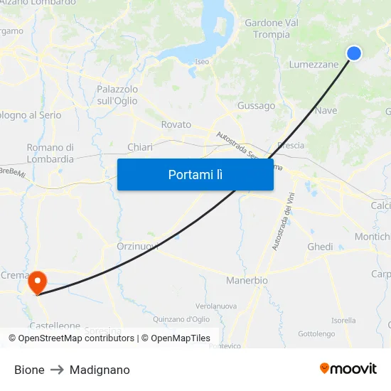 Bione to Madignano map