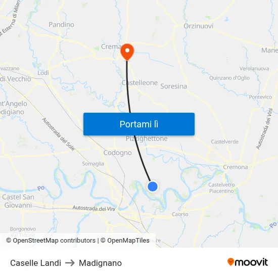 Caselle Landi to Madignano map