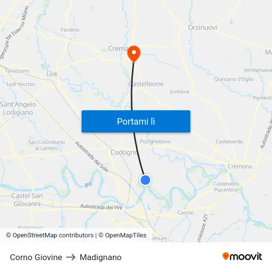 Corno Giovine to Madignano map