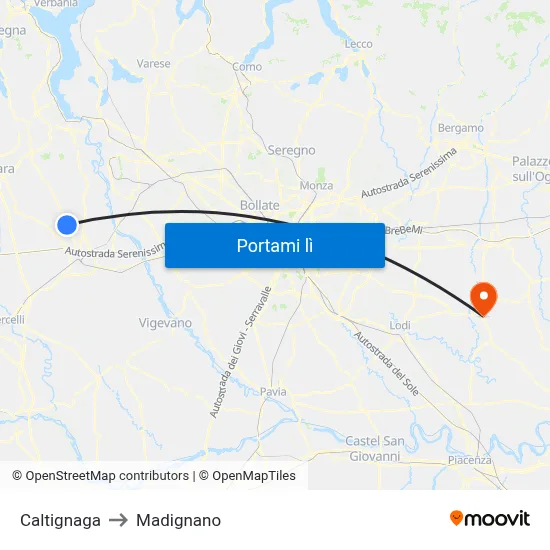Caltignaga to Madignano map