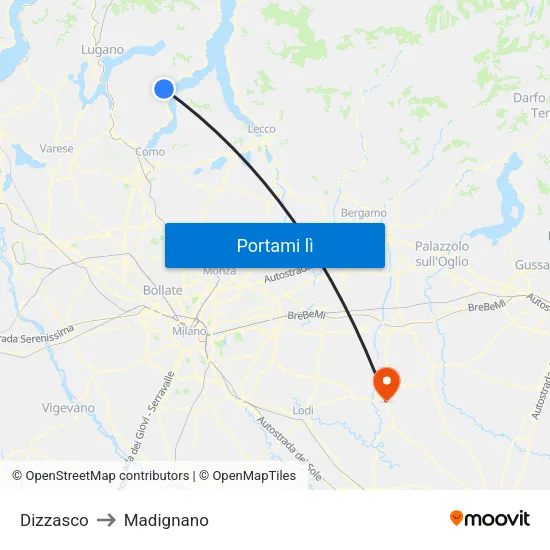 Dizzasco to Madignano map