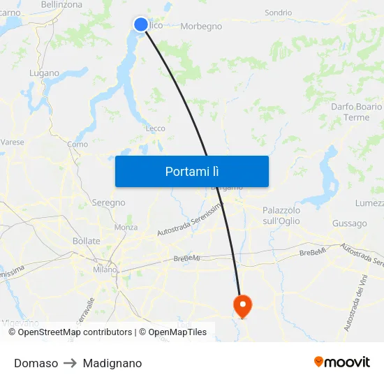 Domaso to Madignano map
