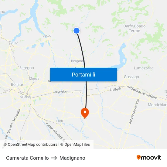 Camerata Cornello to Madignano map