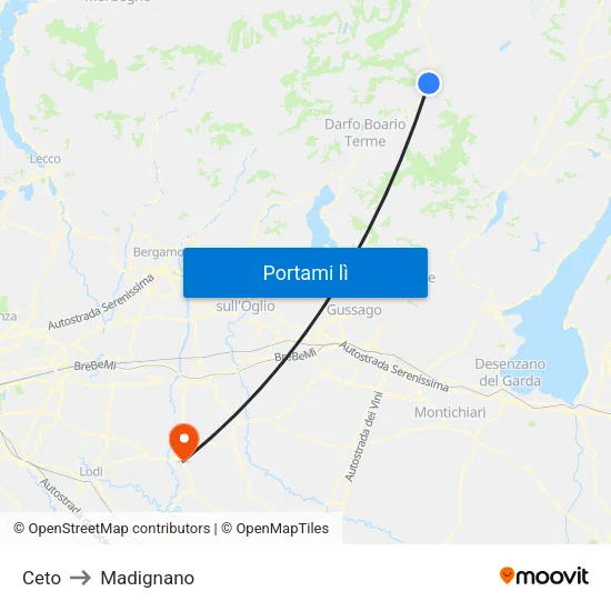 Ceto to Madignano map