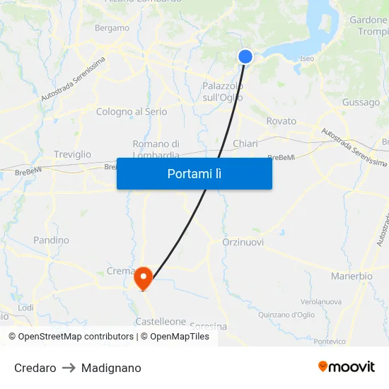 Credaro to Madignano map
