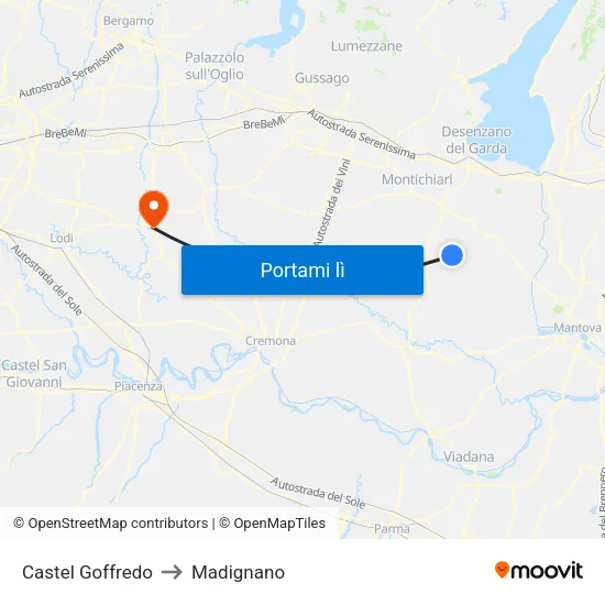 Castel Goffredo to Madignano map