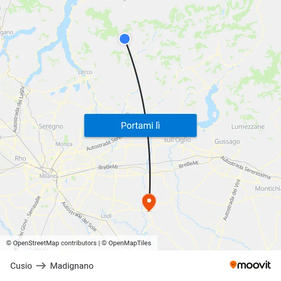Cusio to Madignano map