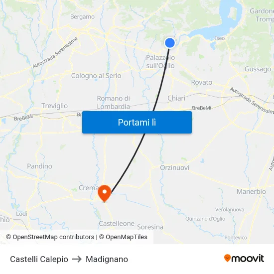 Castelli Calepio to Madignano map