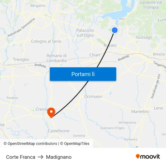 Corte Franca to Madignano map