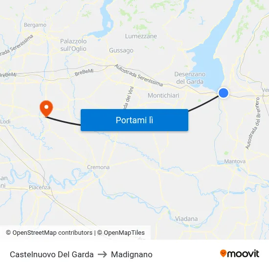 Castelnuovo Del Garda to Madignano map