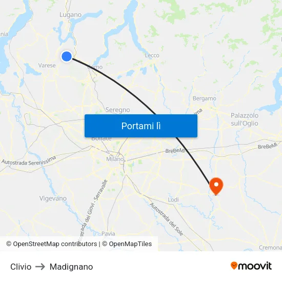 Clivio to Madignano map