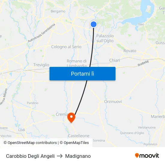 Carobbio Degli Angeli to Madignano map