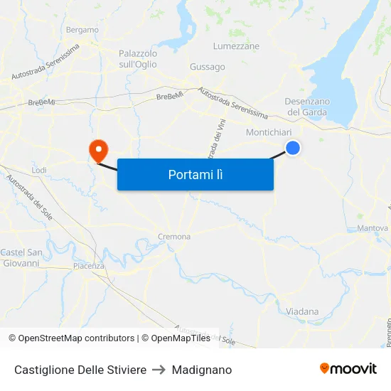 Castiglione Delle Stiviere to Madignano map