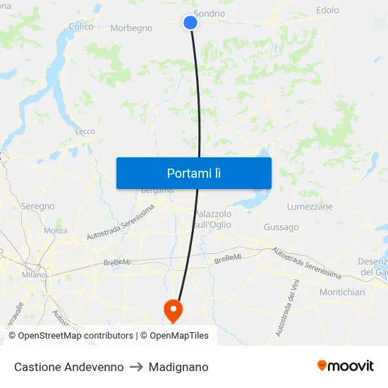 Castione Andevenno to Madignano map