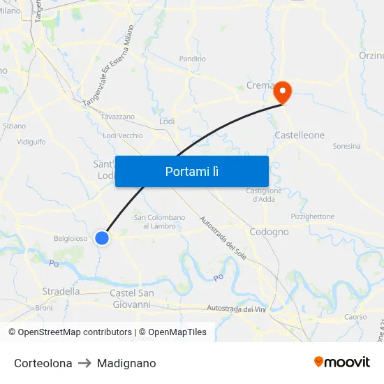 Corteolona to Madignano map
