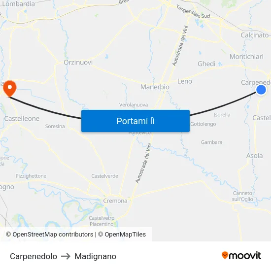 Carpenedolo to Madignano map