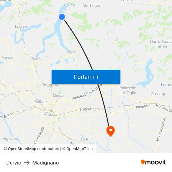 Dervio to Madignano map