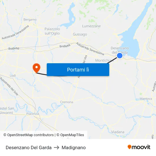 Desenzano Del Garda to Madignano map