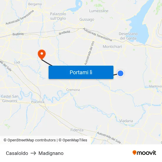 Casaloldo to Madignano map