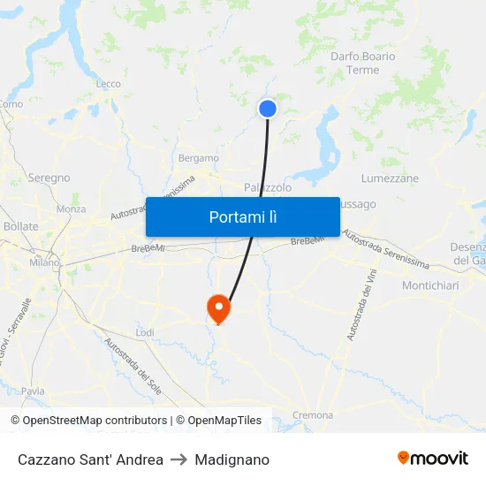 Cazzano Sant' Andrea to Madignano map
