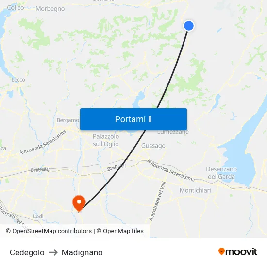 Cedegolo to Madignano map
