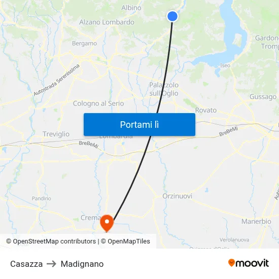 Casazza to Madignano map