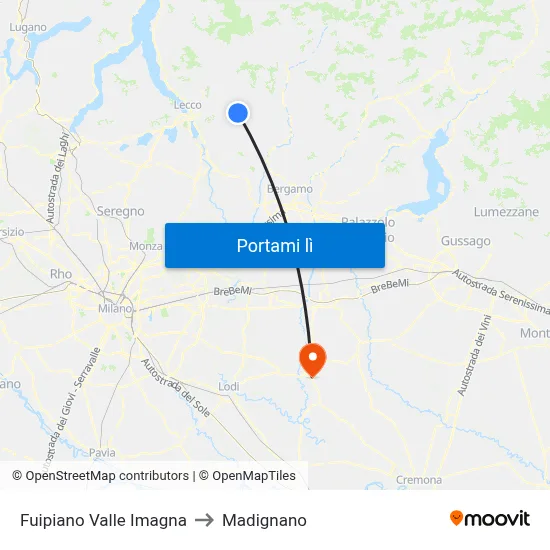 Fuipiano Valle Imagna to Madignano map