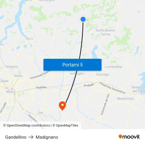 Gandellino to Madignano map