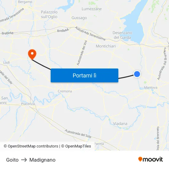 Goito to Madignano map