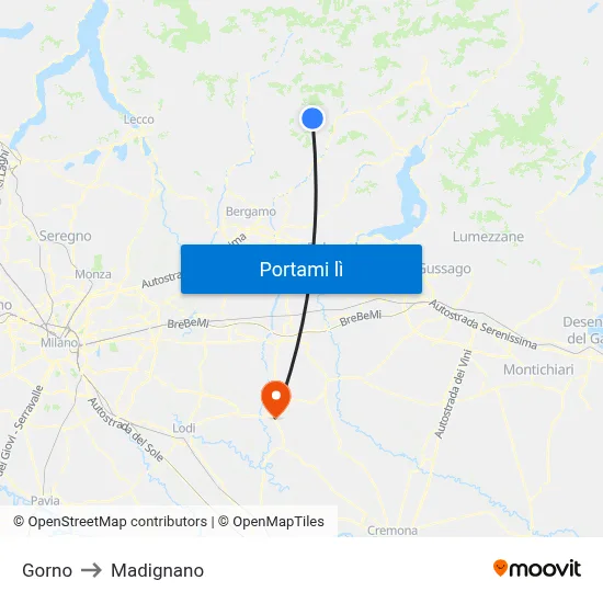Gorno to Madignano map