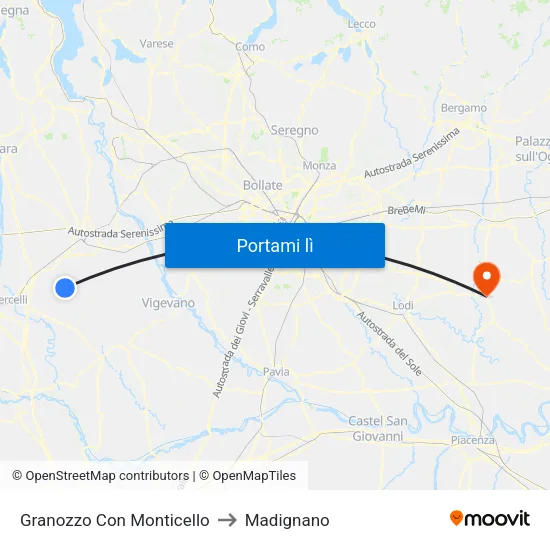 Granozzo Con Monticello to Madignano map