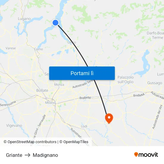 Griante to Madignano map