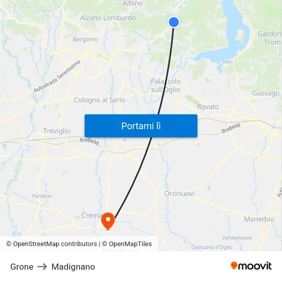 Grone to Madignano map