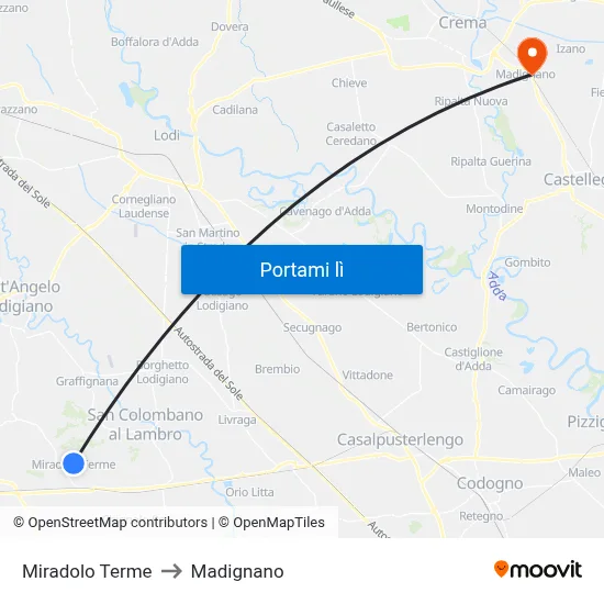 Miradolo Terme to Madignano map