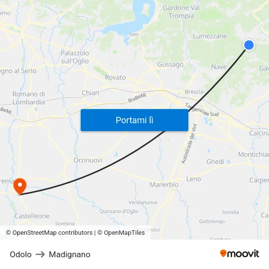Odolo to Madignano map