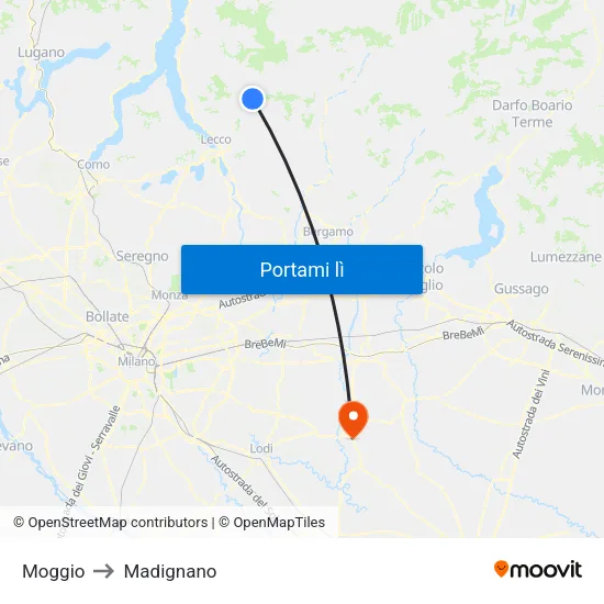 Moggio to Madignano map