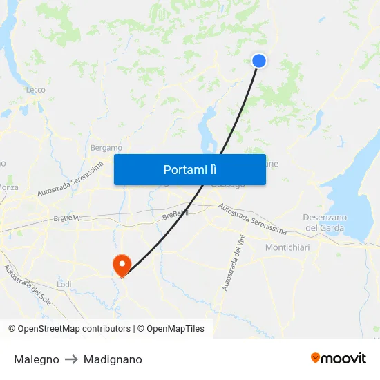Malegno to Madignano map