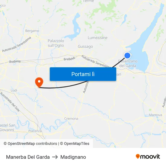 Manerba Del Garda to Madignano map
