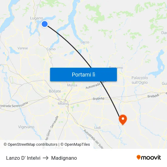 Lanzo D' Intelvi to Madignano map