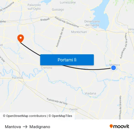 Mantova to Madignano map