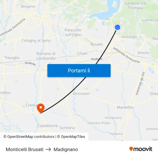 Monticelli Brusati to Madignano map