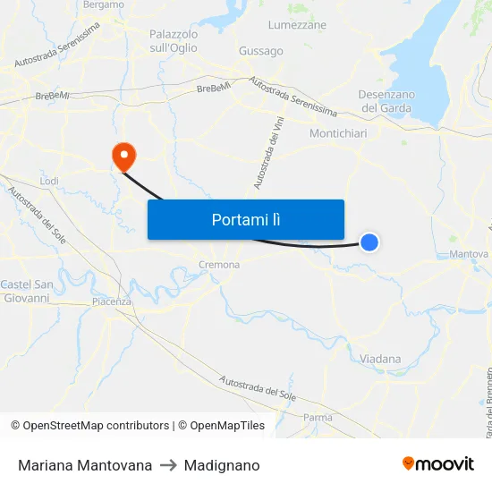 Mariana Mantovana to Madignano map