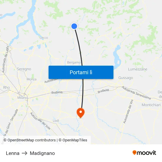 Lenna to Madignano map