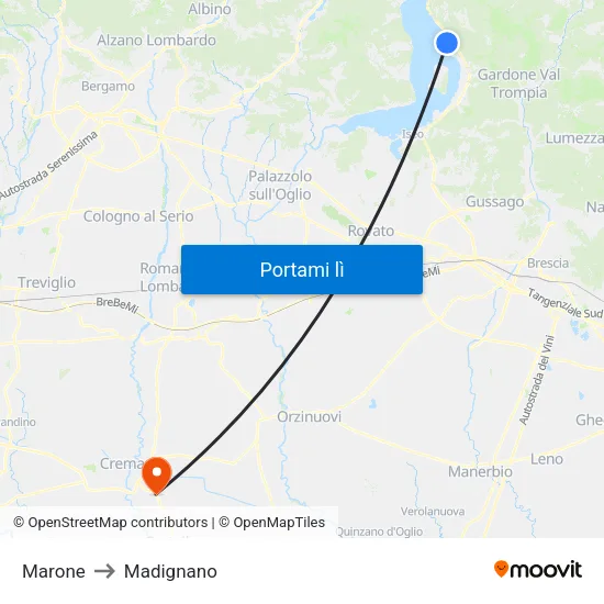 Marone to Madignano map