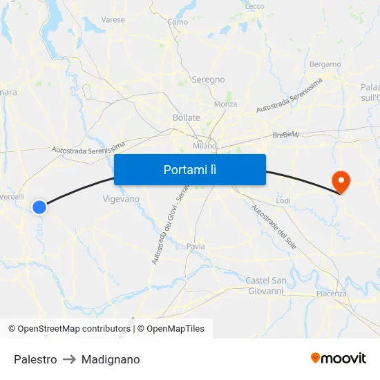 Palestro to Madignano map