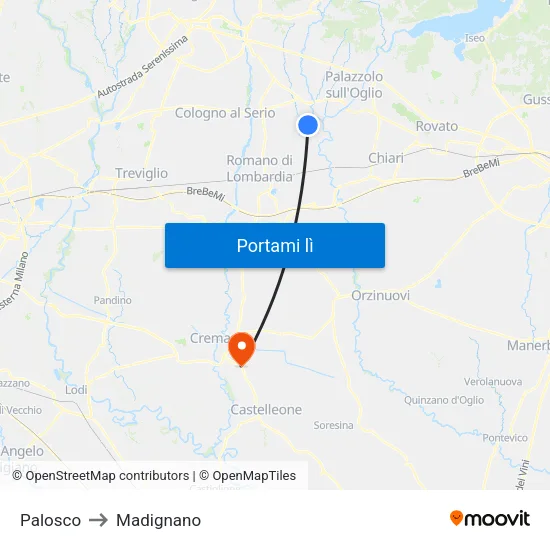 Palosco to Madignano map